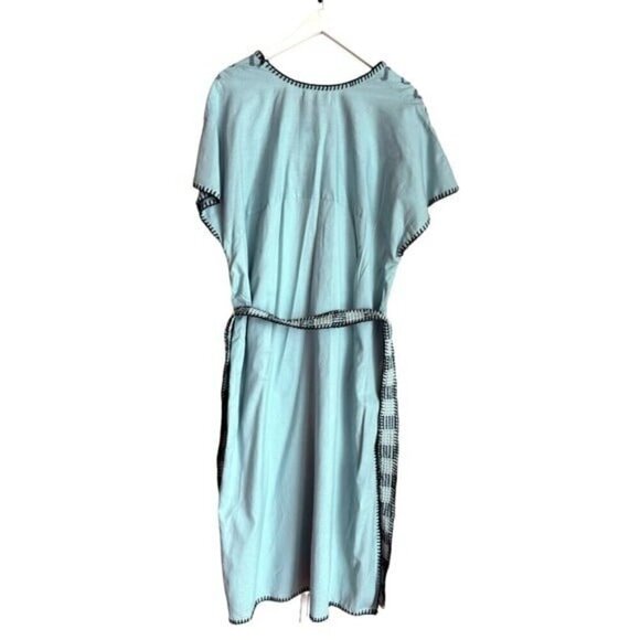 ZARA Bloggers Fav V- Neck Linen Embroidered Caftan Dress Tie Waist Size L NEW - Picture 9 of 13